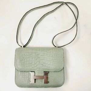 Hermes Constance Mini Green Croc Leather Shoulder Bag